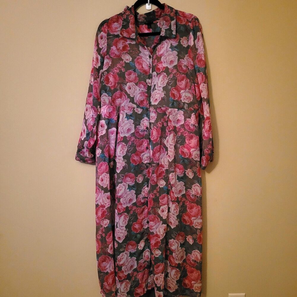 torrid Pink Floral Midi Dress with Blue Accents - Picture 11 of 14